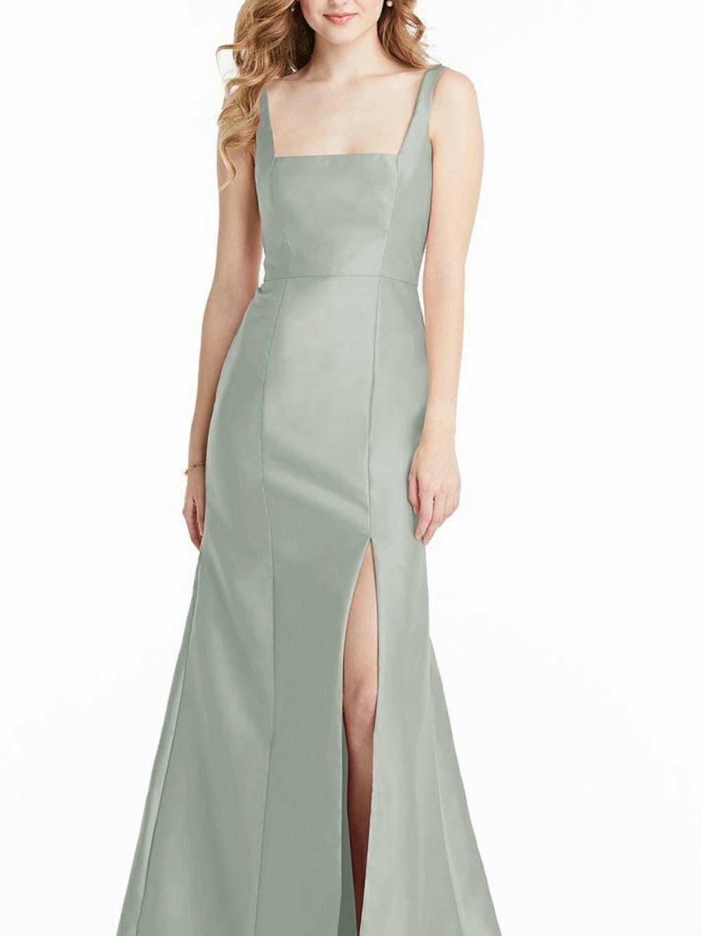 Square-Neck Sage Green Maxi Dress with Front Slit